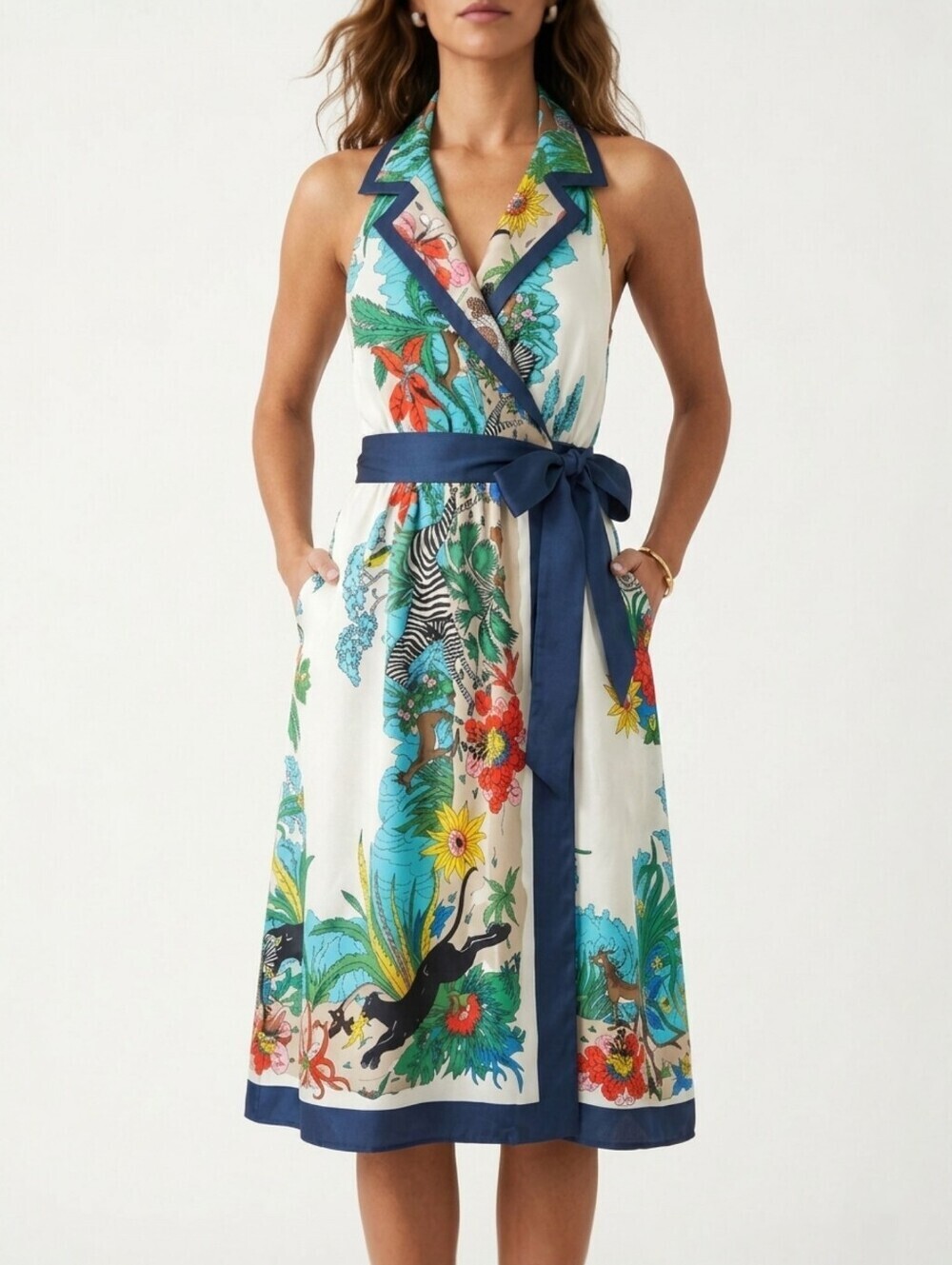 Tibi Silk Tropical Print Wrap Dress Halter Resort Size 4